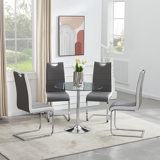 Dante Round Glass Dining Table With 4 Petra Grey White Chairs - Eden ...