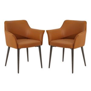 Cuneo Tan Faux Leather Dining Chairs In Pair