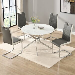 Daytona Round Diva Glass Dining Table 4 Petra Grey White Chairs