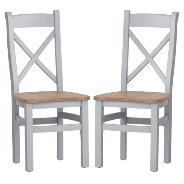 Elkin Cross Back Oak And Grey Wooden Dining Chairs In Pair