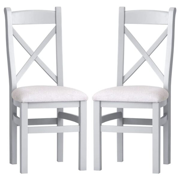 Elkin Cross Grey Wooden Dining Chairs With Fabric Seat In Pair