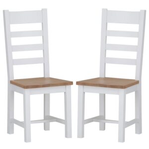 Elkin Ladder Back Oak And White Wooden Dining Chairs In Pair