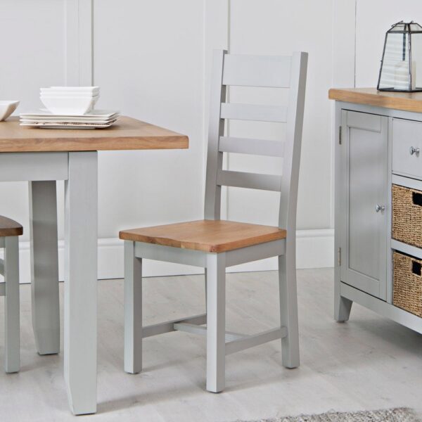 Elkin Ladder Back Wooden Dining Chair In Oak And Grey