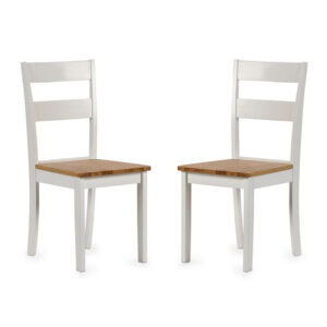 Lamar Light Oak And White Wooden Dining Chairs In Pair