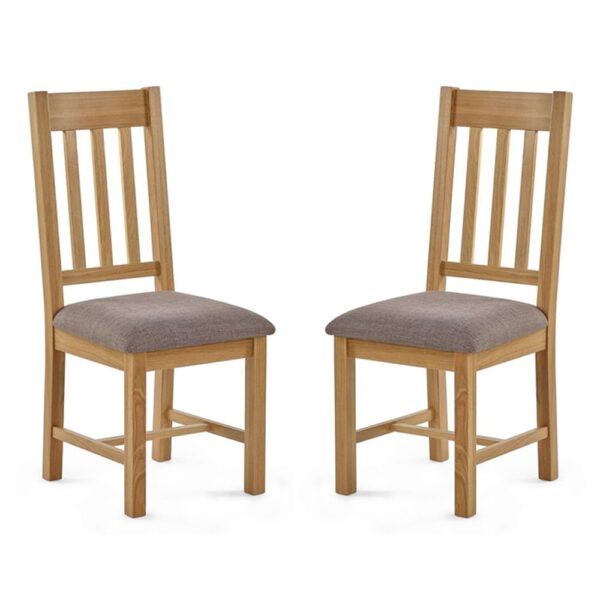 Macon Oak Wooden Dining Chairs With Grey Fabric Seat In Pair