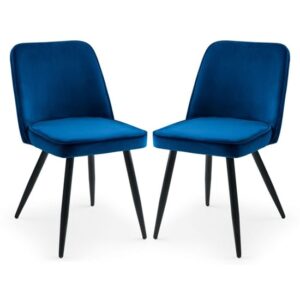 Babette Blue Velvet Dining Chairs With Black Metal Legs In Pair