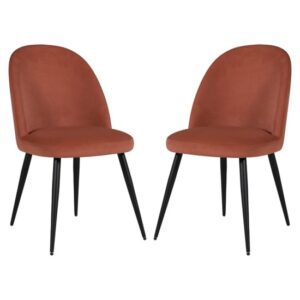 Gabbier Coral Velvet Dining Chairs With Black Legs In Pair