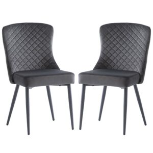 Helmi Graphite Velvet Dining Chairs With Black Legs In Pair