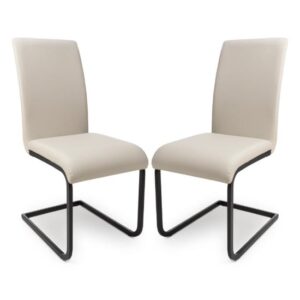 Lansing Taupe Faux Leather Dining Chairs In Pair