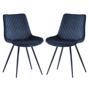 Maija Deep Blue Velvet Dining Chairs With Black Legs In Pair