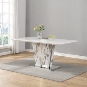 Memphis Large Dining Table In Filo Marble Effect With Glass Top