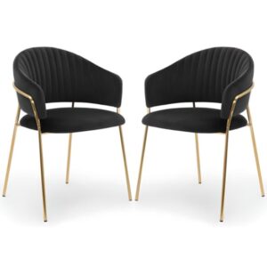 Monza Black Brushed Velvet Dining Chairs With Gold Legs In Pair