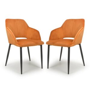 Narva Burnt Orange Brushed Velvet Dining Chairs In Pair