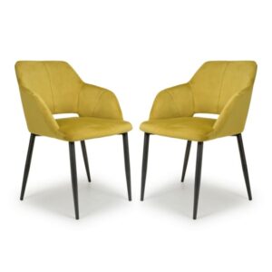 Narva Lime Gold Brushed Velvet Dining Chairs In Pair