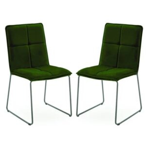 Sorani Green Velvet Dining Chairs With Metal Legs In Pair