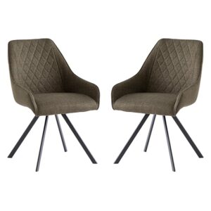 Valko Olive Fabric Dining Chairs Swivel In Pair