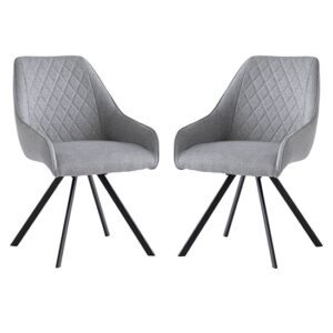 Valko Silver Grey Fabric Dining Chairs Swivel In Pair