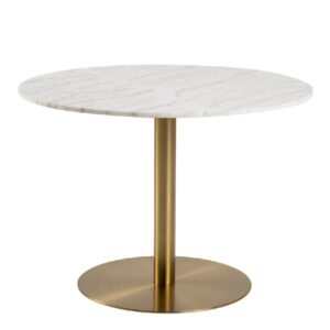 Casey White Marble Dining Table Round With Gold Metal Base