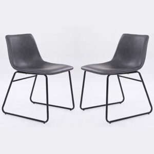 Mattox Grey PU Leather Dining Chairs In Pair