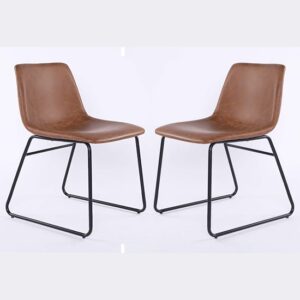 Mattox Tan PU Leather Dining Chairs In Pair