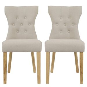 Nipas Beige Fabric Dining Chairs With Wooden Legs In Pair