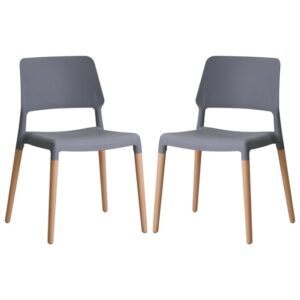 Rivera Grey Plastic Dining Chairs With Beech Legs In Pair