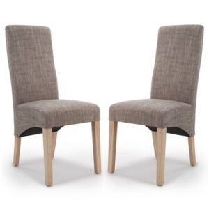 Basrah Oatmeal Fabric Dining Chairs With Oak Legs In Pair