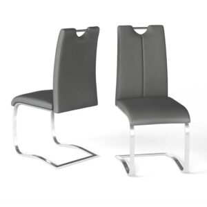 Gerrans Grey Leather Dining Chairs With Chrome Base In Pair