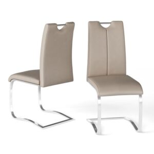 Gerrans Taupe Leather Dining Chairs With Chrome Base In Pair