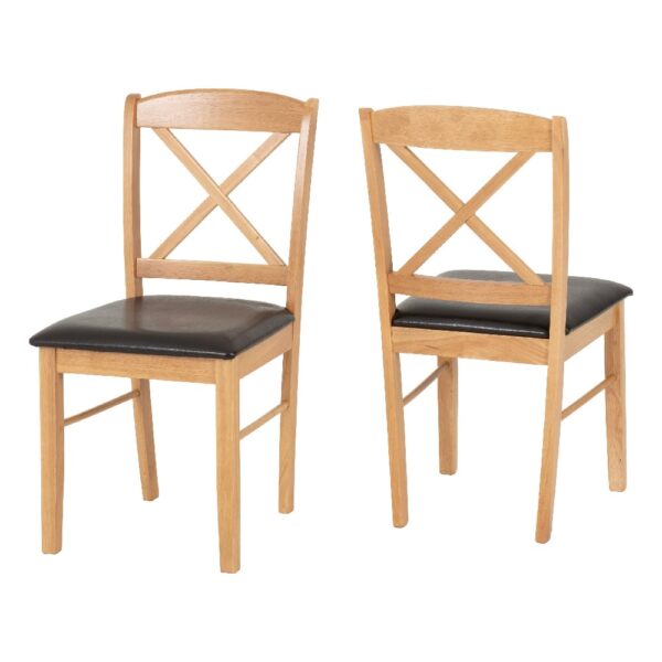 Muirkirk Oak Wooden Dining Chairs With Leather Seat In Pair