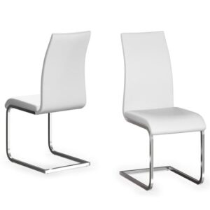 Parkend White Leather Dining Chairs With Chrome Legs In Pair