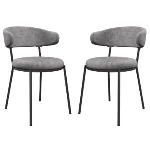 Safford Grey Fabric Dining Chairs With Grey Legs In Pair