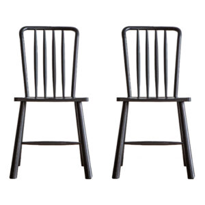 Burbank Black Oak Wood Dining Chairs In Pair