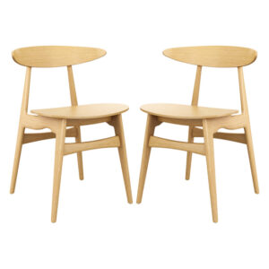 Clynnog Natural Oak Wooden Dining Chairs In Pair