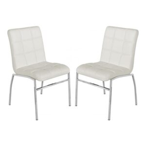 Coco White Faux Leather Dining Chairs With Chrome Legs In Pair