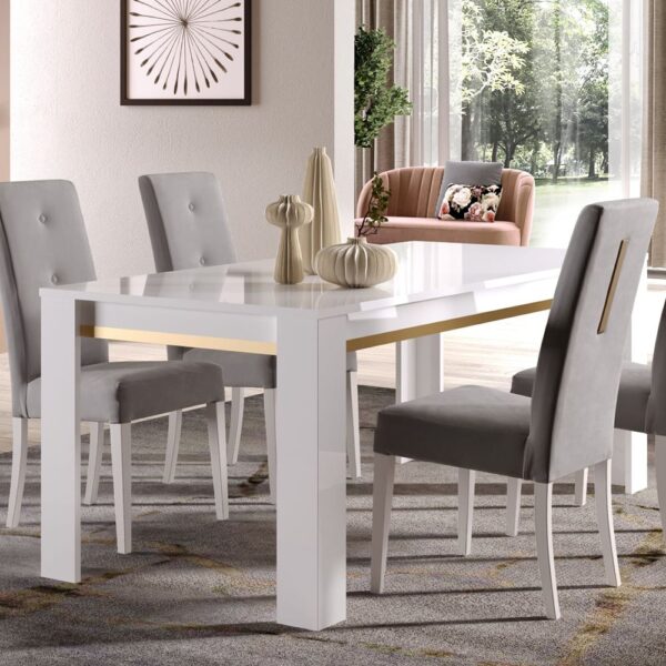 Geneva Large High Gloss Dining Table In White And Gold