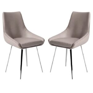 Laceby Taupe Leather Dining Chairs With Chrome Legs In Pair