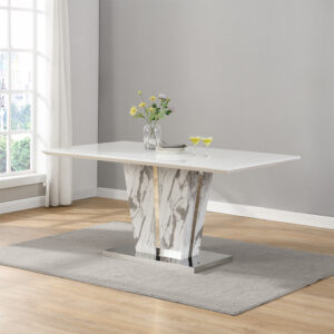 Memphis Large Dining Table In Filo Marble Effect With Glass Top