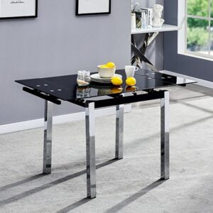 Paris Extending Black Glass Dining Table With Chrome Metal Legs