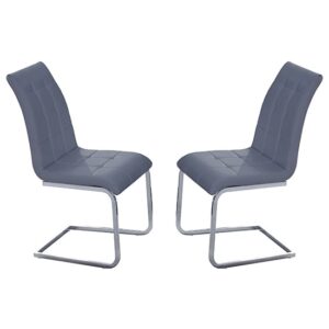 Paris Grey Faux Leather Dining Chairs In Pair