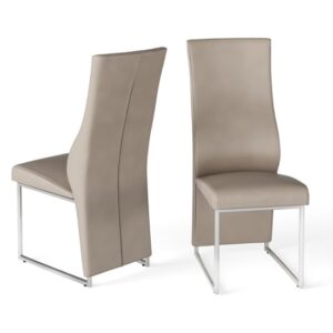 Rainhill Taupe Leather Dining Chairs With Chrome Legs In Pair