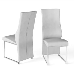 Rainhill White Leather Dining Chairs With Chrome Legs In Pair