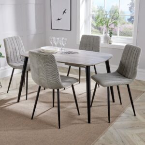 Arta Grey Wooden Dining Table 4 Light Grey Straight Chairs