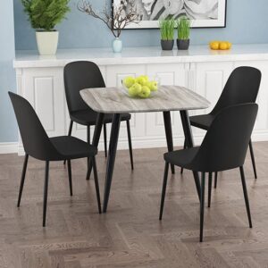 Arta Square Grey Wooden Dining Table 4 Curve Plastic Black Chairs