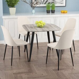 Arta Square Grey Wooden Dining Table 4 Curve Plastic Calico Chairs