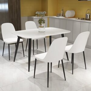 Arta White Wooden Dining Table 4 Curve Plastic White Chairs