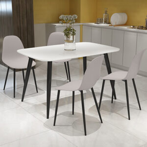 Arta White Wooden Dining Table 4 Duo Plastic Calico Chairs