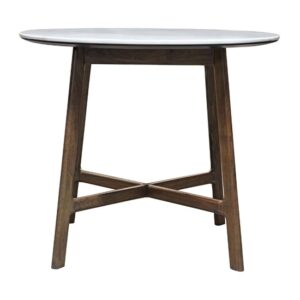 Barcela Wooden Round Dining Table With White Marble Top In Walnut