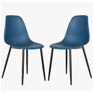 Arta Curve Blue Plastic Seat Dining Chairs In Pair