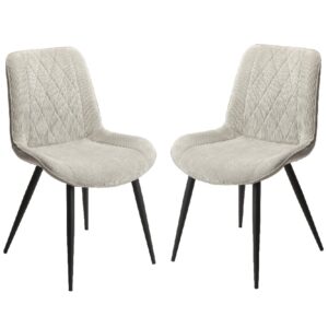 Arta Diamond Stitch Light Grey Fabric Dining Chairs In Pair